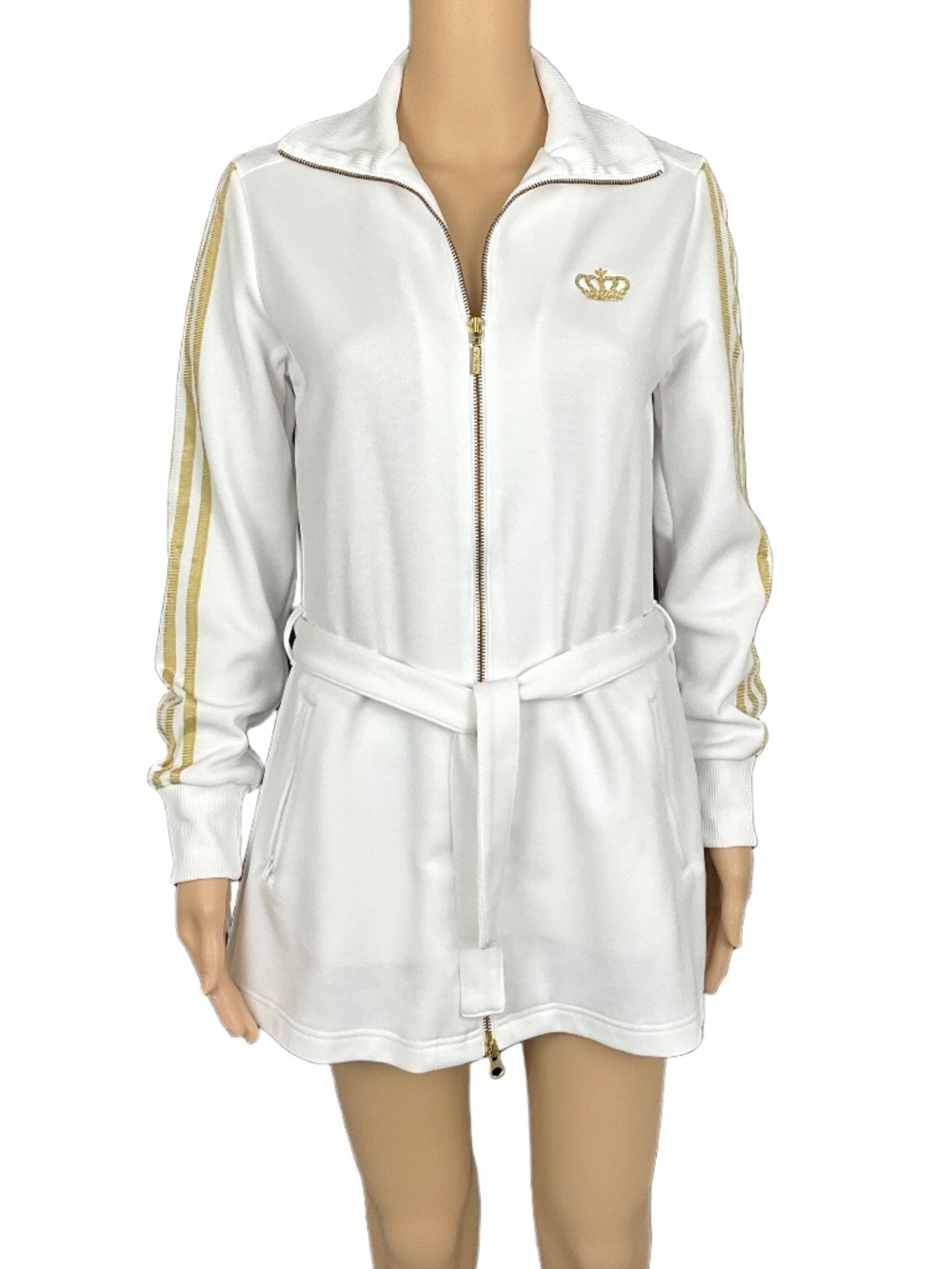 Adidas White Gold Track Jacket Dress Belted Size 8